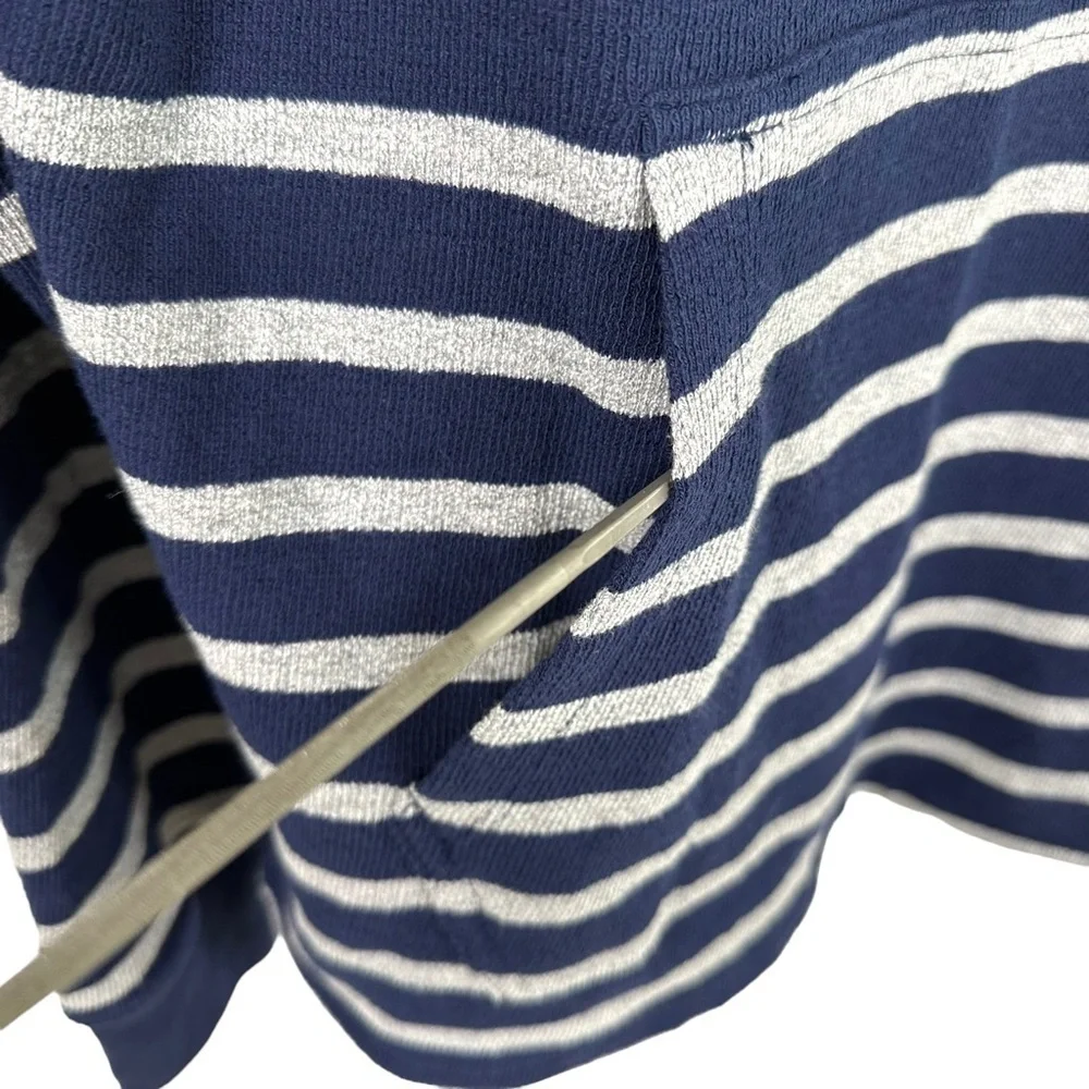 J. Crew Mens Stripe Pullover Henley Hoodie Sweater Small Blue Gray Lightweight